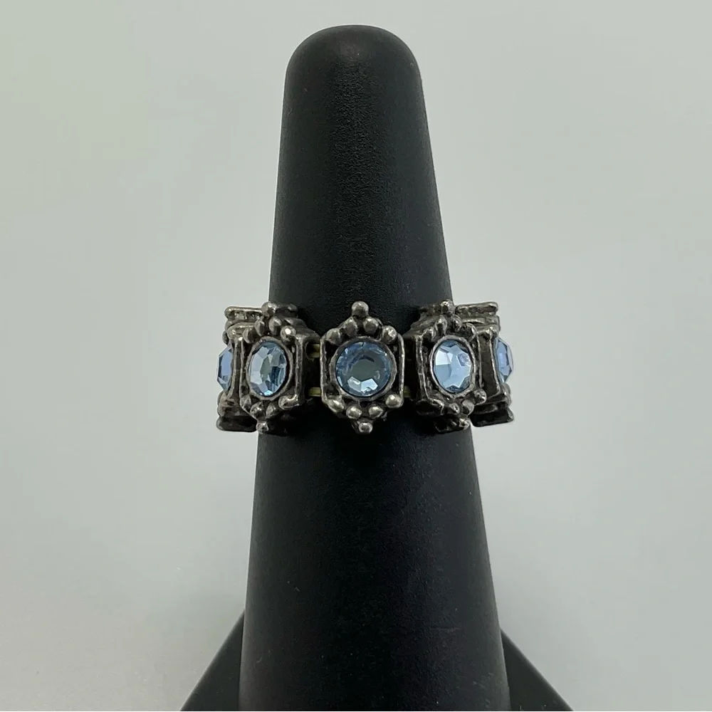 Vintage Blue Crystal Stretch Ring, Gothic, Faux Aquamarine, Medieval Core